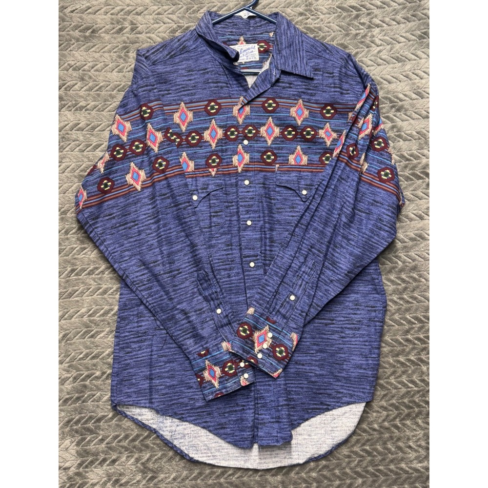 Vintage Rockmount Ranch Wear Western Pearl Snap Shirt LARGE Blue Aztec (2020)